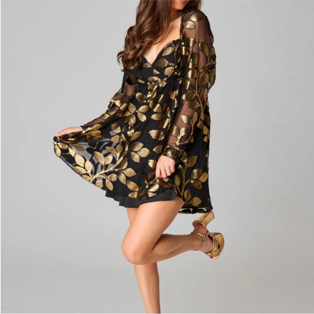 Buddy Love Black Dress with Gold Leaf Design